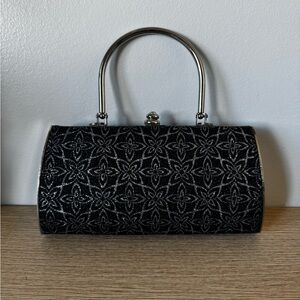 Black Floral Glitter Evening Handbag